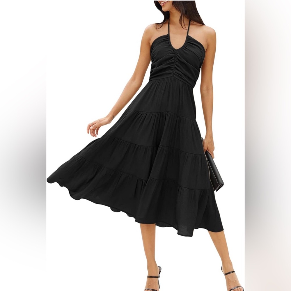 Women's Summer Halter Smocked Midi Dress - XS/S